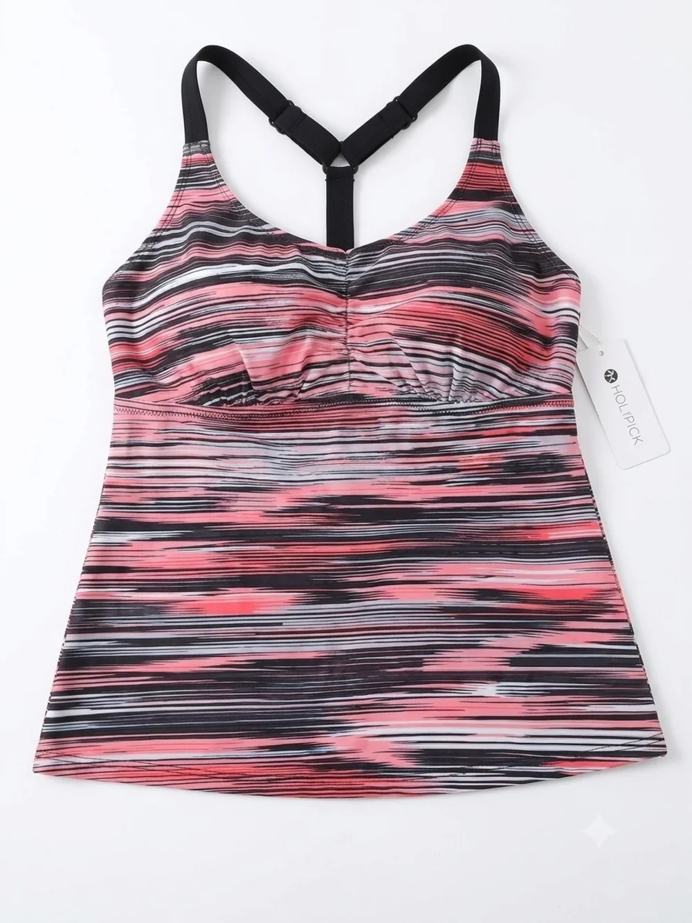 HOLIPICK Womens Pink Black Striped One-Piece Tankini Top